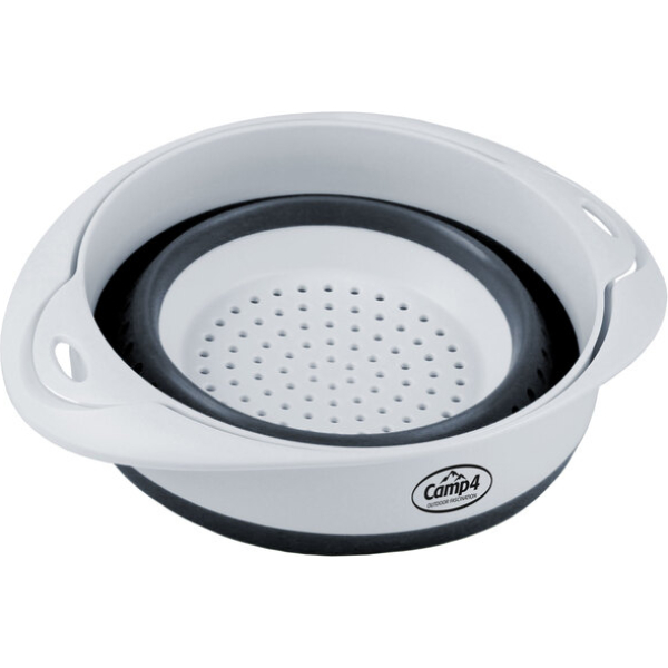 Camp4 Kasaan taittuva silikonikulho ja siivilä -setti – Tilaa säästävä 2-in-1